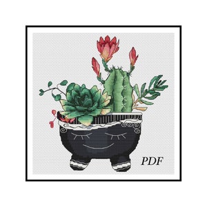 Bring Some Fun to Your Stitching: Adorable Cacti in Hilarious Pot xstitch pattern. Cactus Blossom cross stitch pattern-instant PDF download!
