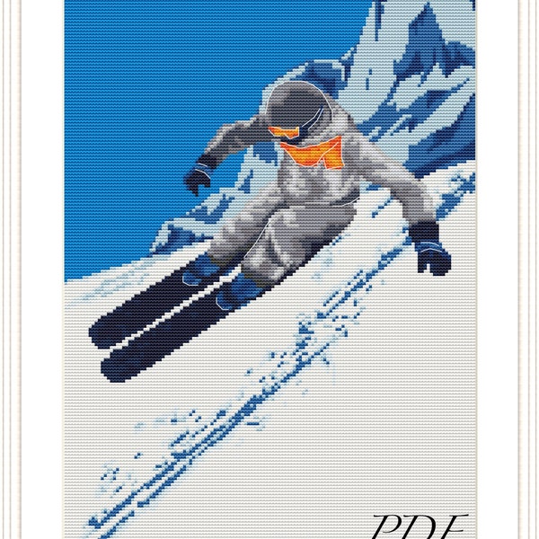 Skiing cross stitch pattern, DYI Gift for Skier xstitch, Winter sport xstitch, Decor Gift for Winter Olympics modern xstitch - PDF download