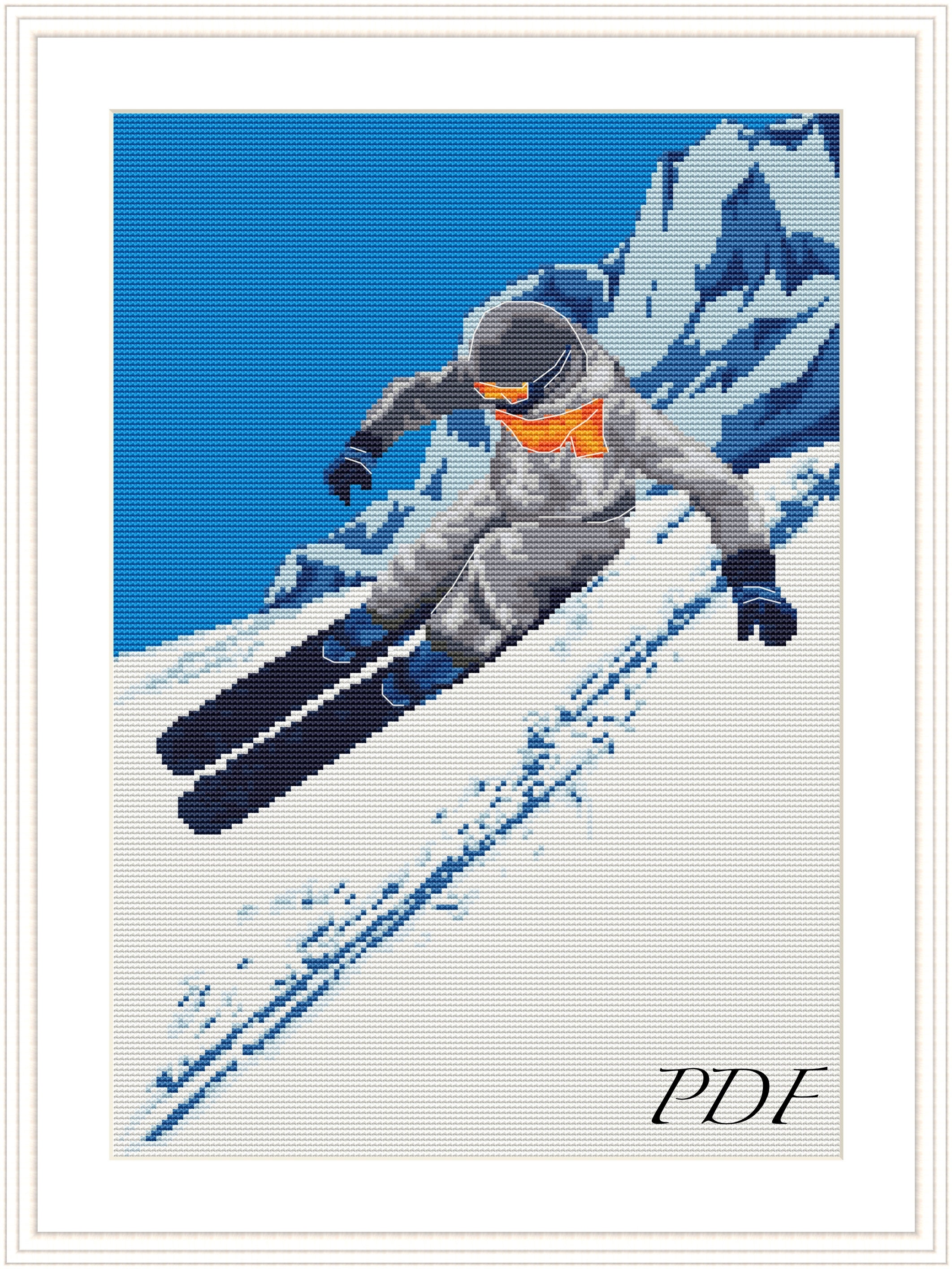 Skiing Cross Stitch Pattern, DYI Gift for Skier Xstitch, Winter