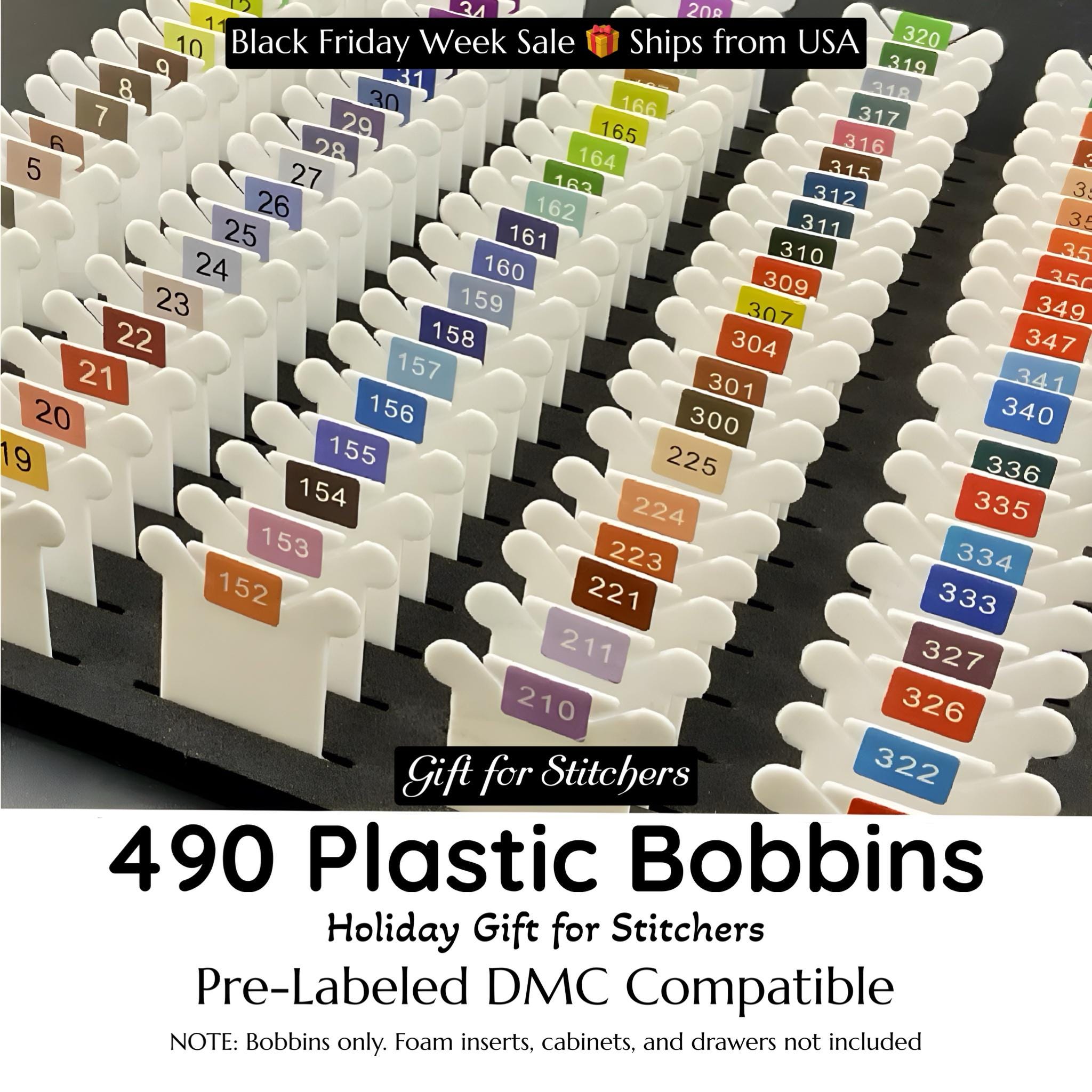 Pre Labeled Plastic Bobbins 490 Colors DMC Numbered 1mm White 38x36mm ...
