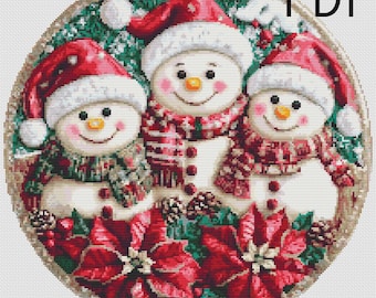 Three Happy Snowmen Cross Stitch Pattern–Perfect Winter Holiday Décor-Cute Christmas Snowman xstitch,Winter Holiday,Best present-PDF pattern