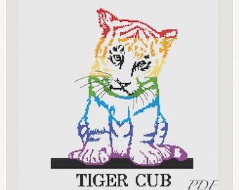 Colorful Tiger Cub cross stitch pattern, Rainbow Tiger Cub  xstitch, Cute  Baby Animal modern xstitch, Great Gift for Everyone- PDF download