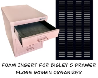Foam Insert for Bisley 5-Drawer–Floss Bobbin Organizer–Holds 116 Plastic Bobbins-108 Acrylic Bobbins-Present Gift for Crafter Cross Stitcher