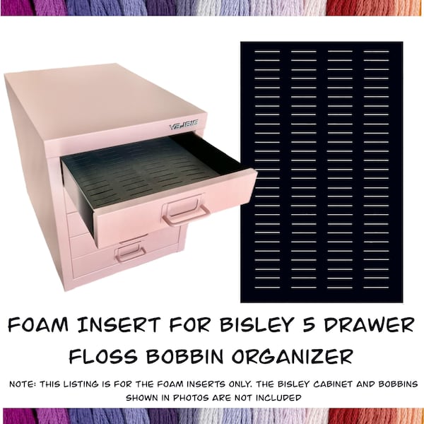 Foam Insert for Bisley 5-Drawer–Floss Bobbin Organizer–Holds 116 Plastic Bobbins-108 Acrylic Bobbins-Present Gift for Crafter Cross Stitcher