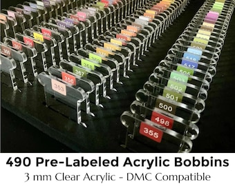 490 Acrylic Bobbins – Gift for Stitchers – Pre-Labeled DMC Compatible