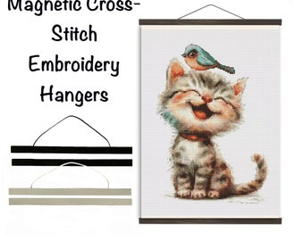 Magnetic Cross-Stitch Embroidery Hangers:Sleek Black and White, 8-12 inch Hanger for Embroidery Canvas Display-Picture Frame for Posters Art