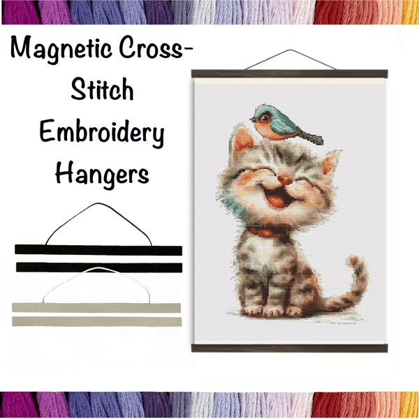 Magnetic Cross-Stitch Embroidery Hangers:Sleek Black and White, 8-12 inch Hanger for Embroidery Canvas Display-Picture Frame for Posters Art
