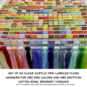 Set of 25 Clear Acrylic Pre-Labeled Floss Hangers for 482 DMC Colors&482 Egyptian Cotton Embroidery Threads-Perfect Gift for Cross Stitchers