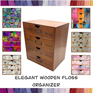 Wooden DMC Floss Organizer Gift for Stitchers:4-Drawer Embroidery Thread Storage Cabinet-DMC Embroidery Thread Storage with Foam Inserts