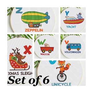 U,V,W,X,Y,Z -Combined cross stitch pattern, Set of 6 Patterns, Great Gift for Kids modern xstitch.Baby  Room Decor Cross Stitch-PDF download