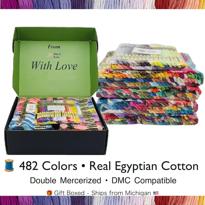 Embroidery Floss Set 482 Colors • DMC Compatible Thread Kit • Egyptian Cotton Floss • Full Cross Stitch Thread Set • Rainbow Floss Box image 8