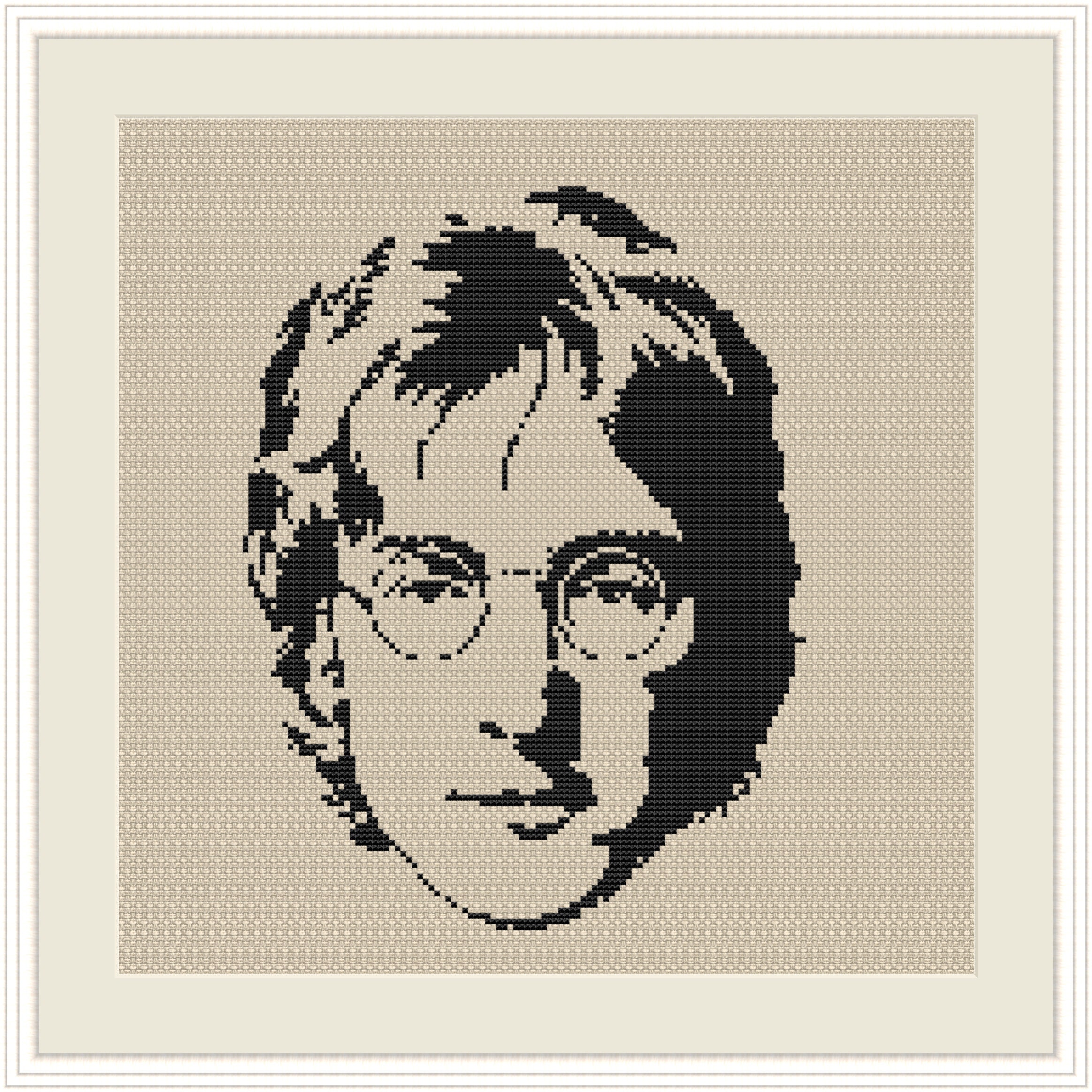 John Lennon Monochrome Cross Stitch Pattern, Beatles Rock