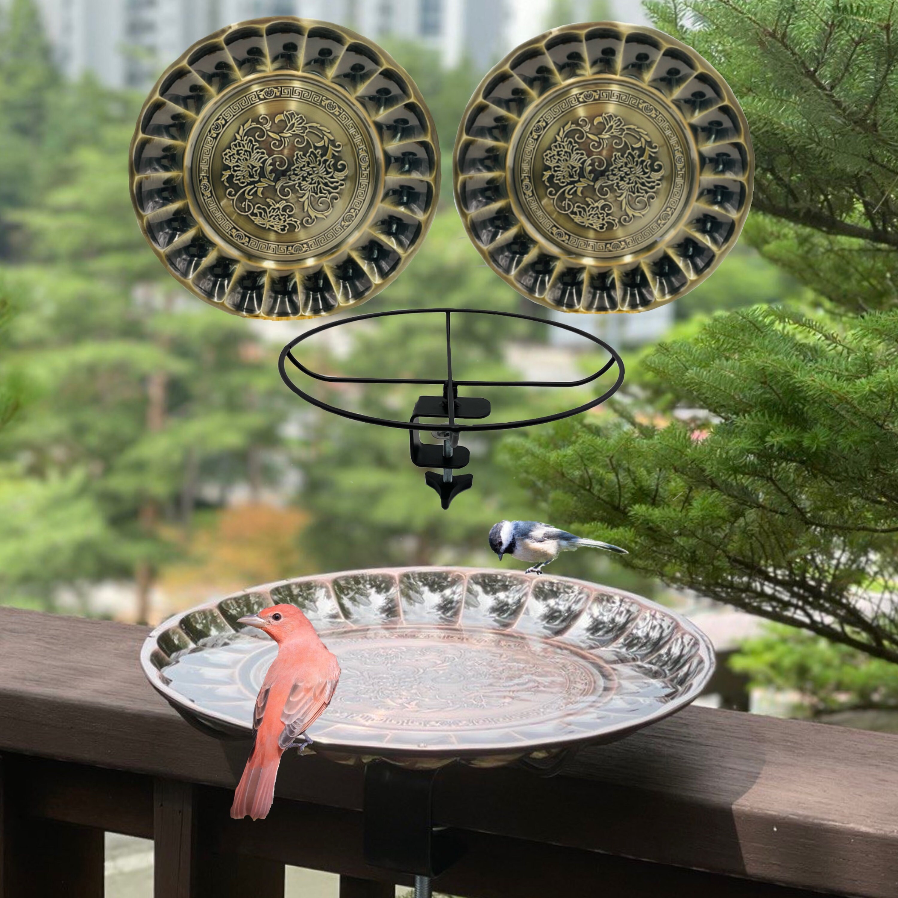 12 Deck Mounted Copper Finished Bird Bath Metal Balcony Etsy