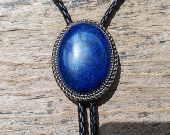 Lapis Lazuli Bolo Tie: Western Cowboy Silver-Plated Necklace