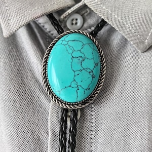 Cravatta bolo gigante turchese – Cravatta da cowboy western, in similpelle