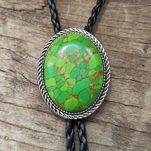 Bolo-stropdas met groene lotussteen: verzilverde westernstropdas