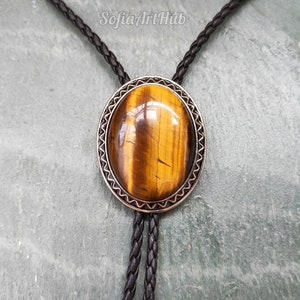 Tiger's Eye Bolo Tie: Silver-Plated Western Cowboy Necktie