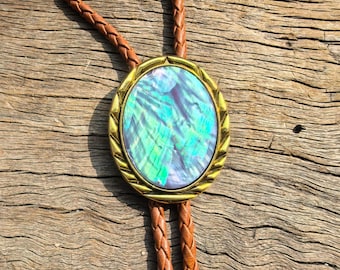 Natural Purple Shell Bolo Tie: Golden Mount Western Cowboy Wedding Necklace Necktie