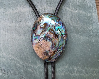 Abalone Bolo Tie: Silver-Plated Western Cowboy Necktie