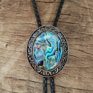 Abalone Shell Bolo Tie: Silver-Plated Western Cowboy Necktie