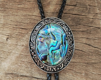 Abalone Shell Bolo Tie: Silver-Plated Western Cowboy Necktie