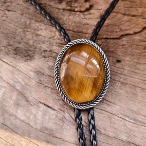 Tigeraugen-Stein-Bolo-Krawatte - versilberte Westernkrawatte