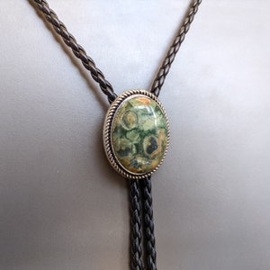 Vintage Silver Plated Arrow Nature Malachite Stone Bolo Tie Tie