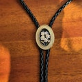 Small Pearl Flower Bolo Tie - Wedding Necklace -  Faux Leather Rope Bola Tie - Western Cowboy - Native American Style Necktie