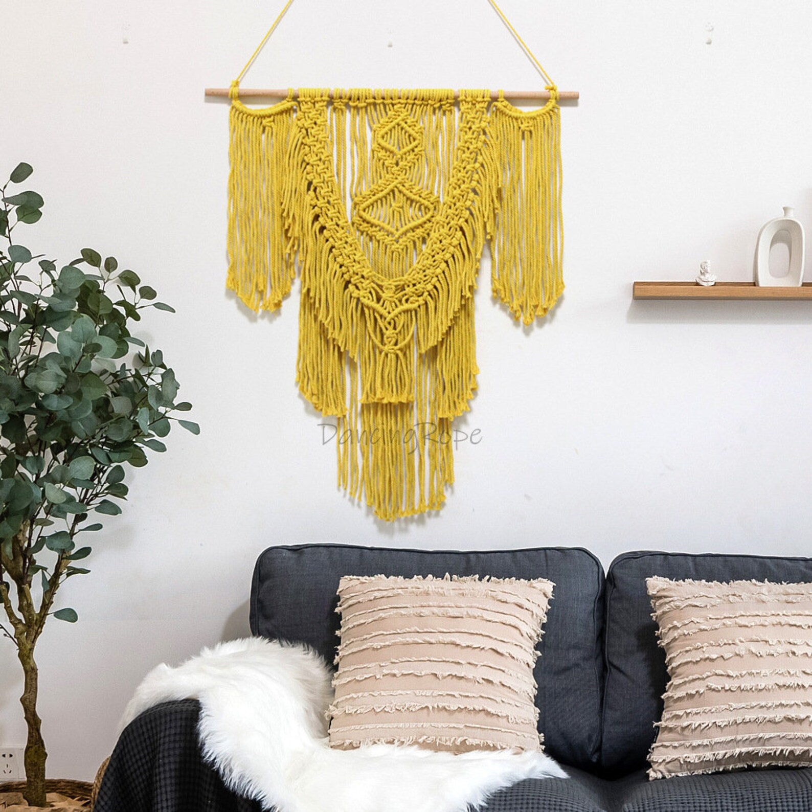 27 x 31 Yellow Macrame Wall Hanging w/ Tassels Etsy