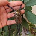 Copper & Silver Cicada Bolo Tie – Western Faux Leather Necklace
