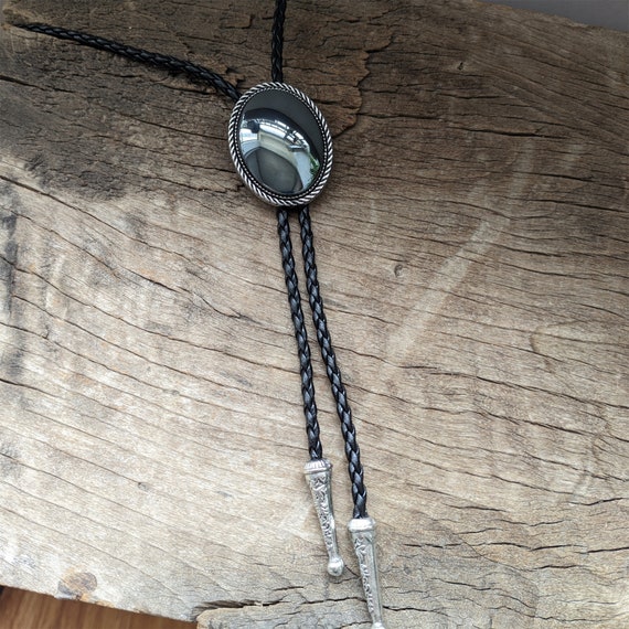 Cravatta Bolo In Agata Nera Con Bordo Dorato - Collana Da Sposa Per - Foto 14