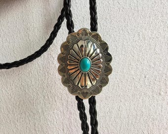 Zilveren Bolo Tie met turkooizen bloem: Western cowboy stropdas
