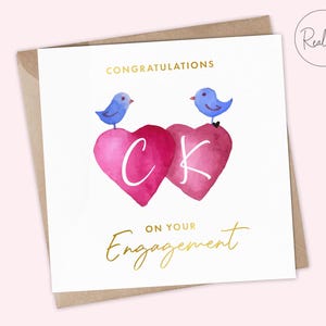 Personalised Cute Engagement Card - Lovebirds Engagement Card, Engaged Card, You're Engaged Card - Engagement Congratulations Card, Initials