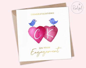 Gepersonaliseerde schattige verlovingskaart - tortelduifjes verlovingskaart, verloofde kaart, verloofde kaart - verlovingskaart gefeliciteerd, initialen