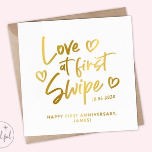 Tarjeta de aniversario personalizada, Tinder, Bumble, POF, Tarjeta I Love You, Recuerdo, Estoy tan contento de haber deslizado el dedo hacia la derecha, Oro, Plata, Lámina de oro rosa