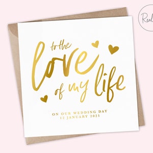 Para minha noiva/noivo no dia do casamento – cartão personalizado para o dia do casamento (noiva, esposa, noivo, marido) bonito, lembrança, folha metálica real