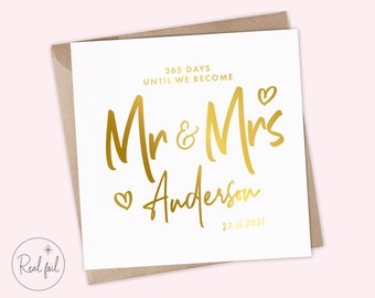 Carte de compte à rebours de mariage - Un an jusqu'à ce que nous soyons mariés - Un an jusqu'à M. et Mme - 365 jours jusqu'à M. et Mme, Or Rose, Or, Feuille d'Argent
