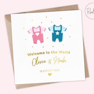 Biglietto di auguri personalizzato per gemelli - Biglietto di auguri per gemelli, Benvenuto al mondo gemelli, Biglietto di auguri per gemelli appena nati, Grazioso regalo ricordo per gemelli