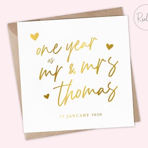 Jubiläumskarte - Ein Jahr als Mr & Mrs, 365 Tage, 1 Jahr Jahrestag, Ehemannkarte, Ehefraukarte, verheiratete Karte, personalisiert, metallisierte Folie