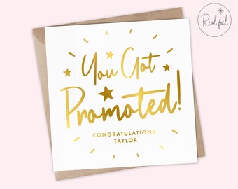 Tarjeta personalizada de promoción, tarjeta de promoción, tarjeta de nuevo trabajo, tarjeta de felicitación, tarjeta de tiempos emocionantes, oro rosa, oro, lámina de arco iris