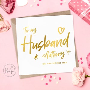 Valentinstagskarte, personalisierte Valentinstagskarte, Ehemann-Valentinskarte, Frau-Valentinskarte, Andenken, Gold, Silber, Rose Goldfolie