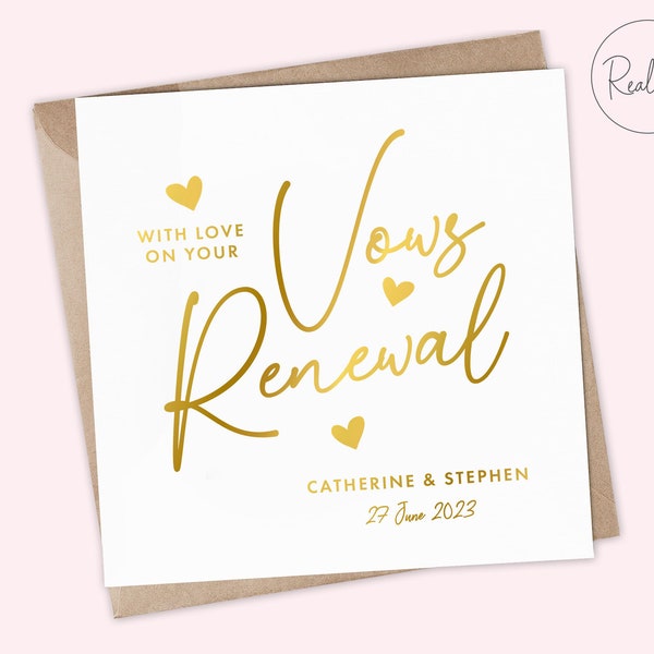 Vow Renewal Card, Wedding Vow Card, Wedding Renewal Vow Card, Card for Wedding Vow Renewal, Renewing Vows Cards, Real Gold Foil, Foiled Card