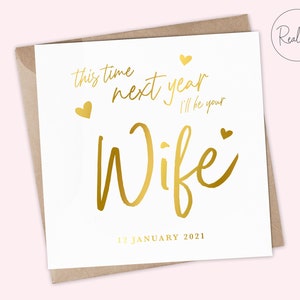 Cartão desta vez para o próximo ano - Cartão de casamento personalizado para o próximo ano, Casamento para o próximo ano, Contagem regressiva para casamento, Cartão de noivo, Cartão de noiva, Folha real