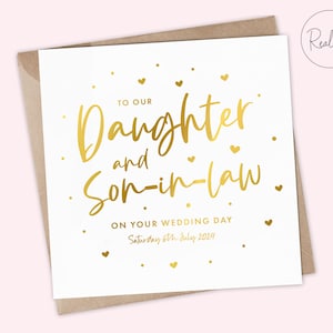 Biglietto personalizzato per il giorno del matrimonio di nostro figlio, per nostra figlia, nuora, genero, sempre felici e contenti, coppia felice, lamina, ricordo
