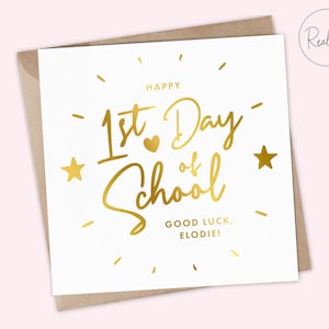 Carte personnalisée du premier jour d’école, 1er jour d’école, Bonne chance à l’école, Premier jour de maternelle, Crèche, Real Foil, Rainbow, Keepsake