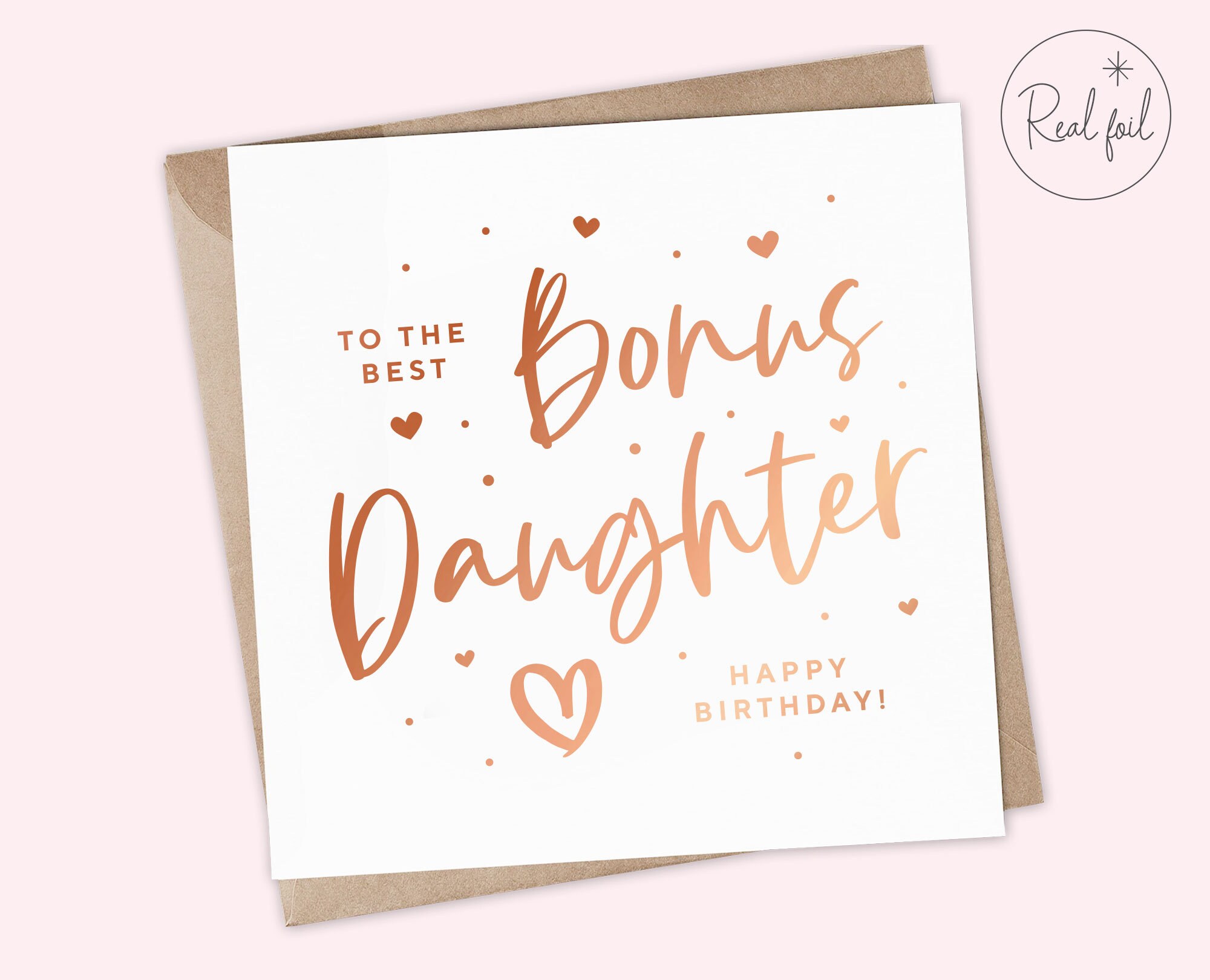 Old English Co. Step Mum Birthday Card - 'Best Bonus Mum' Special Gold Foil Birthday Card For Step Mother From Step Son Or Daughter - Mother's Day Card For Stepmum