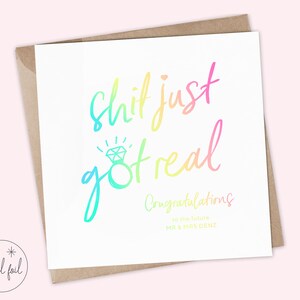 Mierda acaba de recibir una tarjeta de compromiso real - Tarjeta de compromiso personalizada, tarjeta de boda - Recuerdo, lámina metálica, Mierda se volvió real, Felicitaciones imagen 4