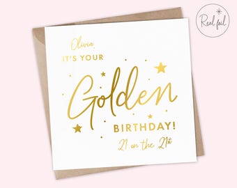 Carte de joyeux anniversaire dorée, c'est votre anniversaire en or !, carte d'anniversaire pour un ami spécial, anniversaire important, souvenir d'anniversaire, véritable feuille d'aluminium