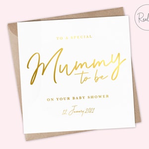Baby shower kaart, mama als kaart, nieuwe geboren, verwacht baby shower kaart, geboortedatum, babymeisje, babyjongen, aandenken, echte metaalfolie