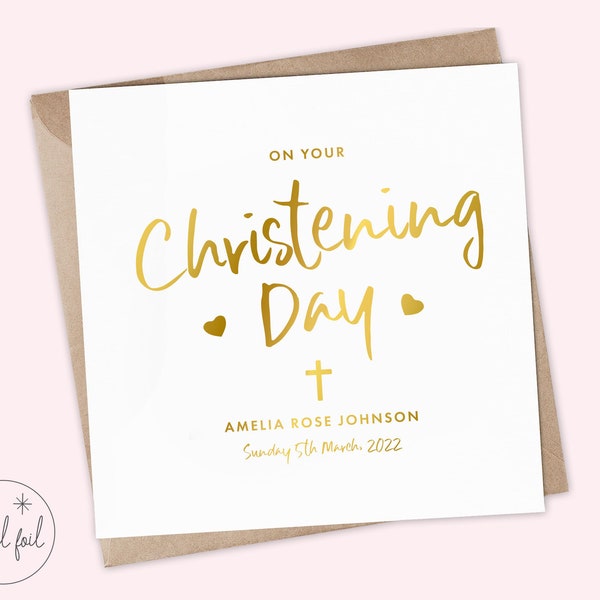 Personalised Christening Card, Baptism Card, First Holy Communion, Confirmation Day, Naming Day, Foil, Rose Gold, Gold, Silver, Keepsake